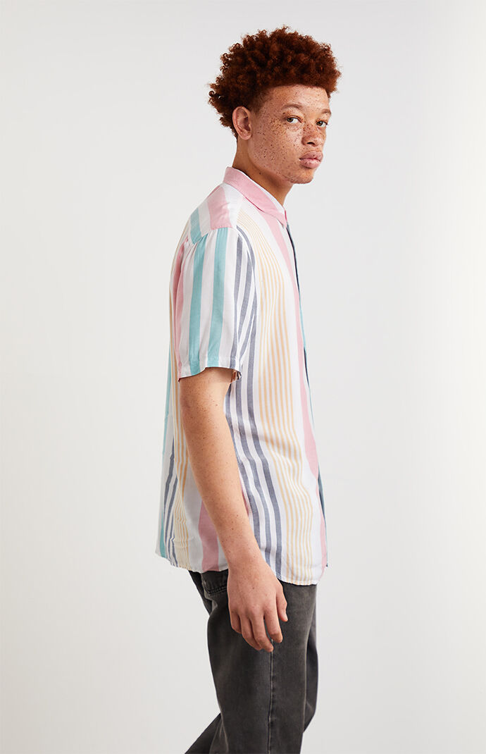 Holiday Striped Short Sleeve Button Up Shirt