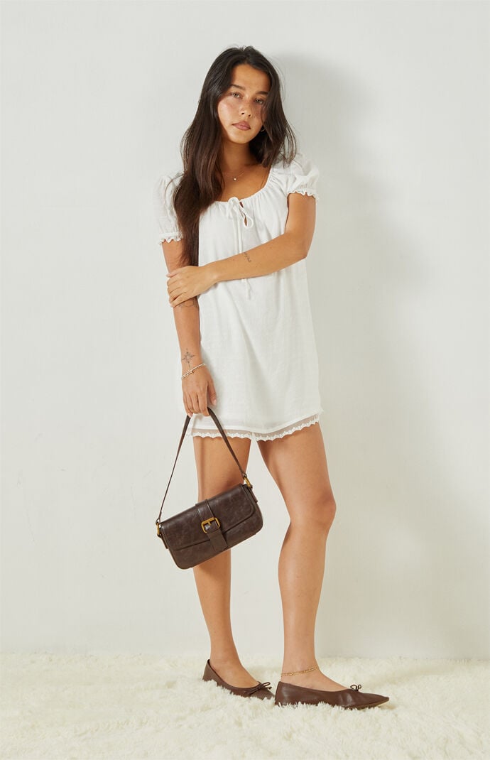 Beverly and Beck Naomi Lace Trim Short Sleeve Babydoll Dress