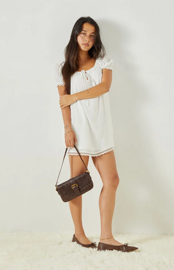 Beverly and Beck Naomi Lace Trim Short Sleeve Babydoll Dress | Pacsun Beverly and Beck Naomi Lace Trim Short Sleeve Babydoll Dress | Pacsun