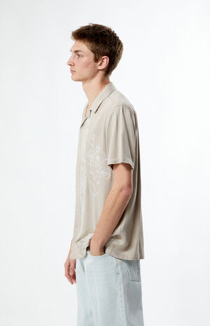Gray Stitch Pattern Woven Camp Shirt image number 3