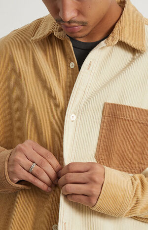 Brown Paneled Corduroy Shacket image number 2