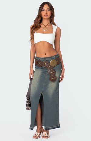 Lexy Washed Denim Maxi Skirt image number 3