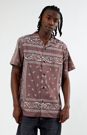 Satin Brown Paisley Camp Shirt image number 1