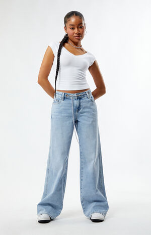 Light Indigo Grommet Low Rise Baggy Jeans image number 2