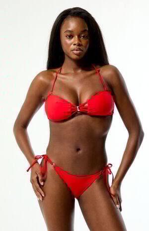 Red Naya Ring Side Tie Cheeky Bikini Bottom image number 2