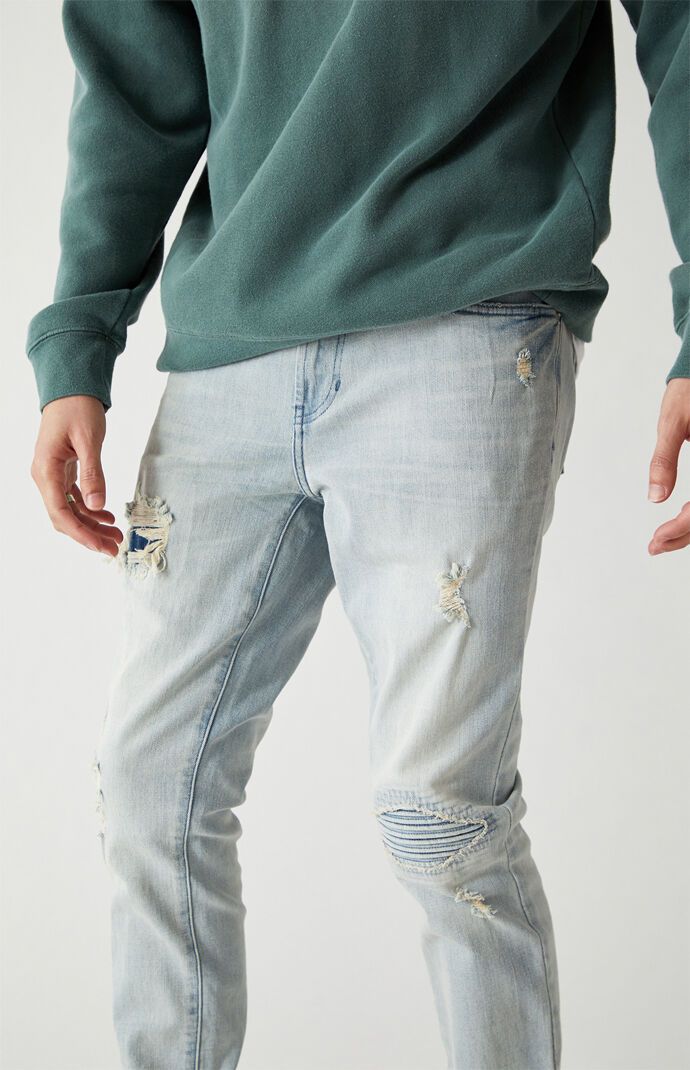 PacSun Light Biker Panel Stacked Skinny Jeans PacSun