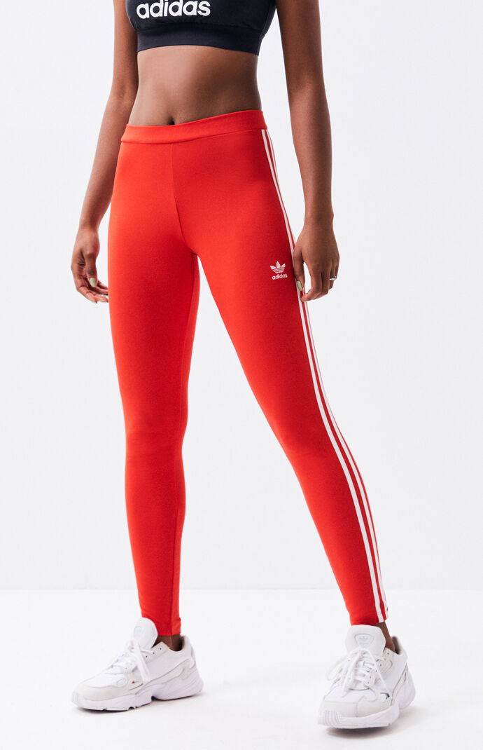 adidas red 3 stripe leggings