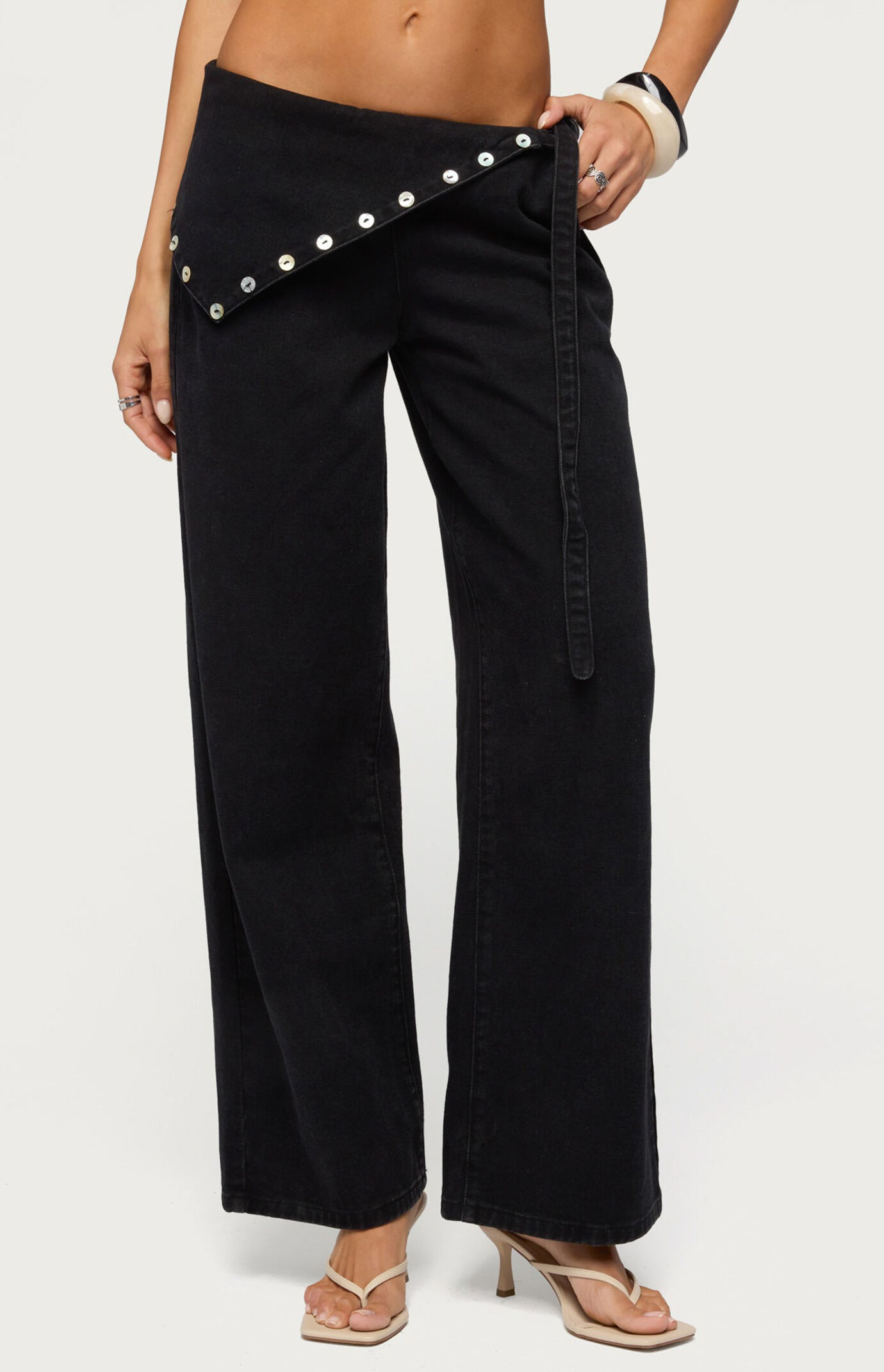 Edikted Button Foldover Low Rise Baggy Jeans