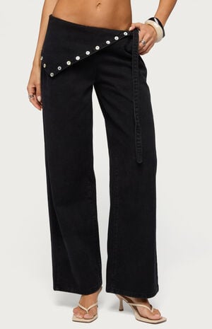 Button Foldover Low Rise Baggy Jeans image number 1