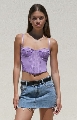 Lace Trim Mesh Corset Top image number 1
