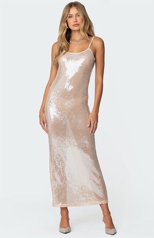 Sheer Sequin Slitted Maxi Dress image number 5