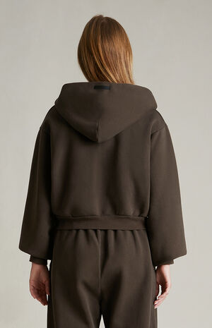 Women's Brown Heavy Fleece Cropped V-Neck Hoodie image number 4