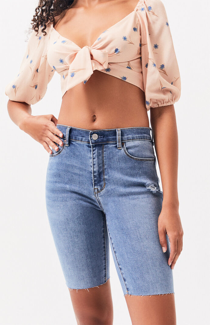 high waisted denim cycling shorts