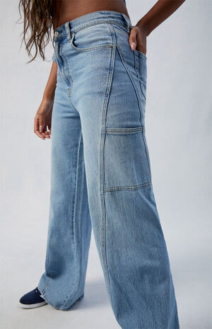 Wide Leg Jeans Stretch Paneled Medium Indigo image number 5