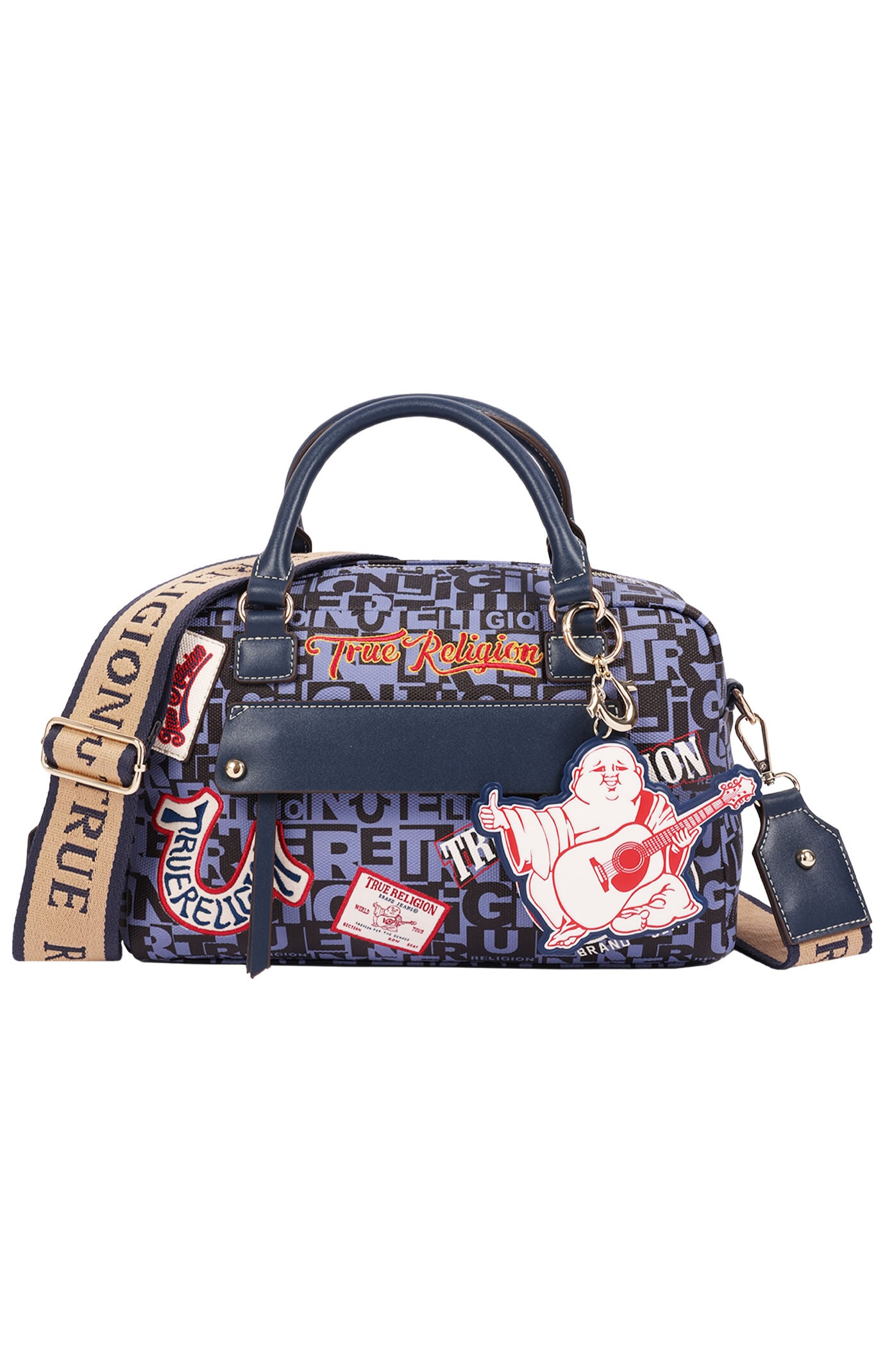 True Religion Navy Multi Patch Graphic Satchel Bag