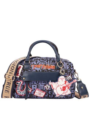 Navy Multi Patch Graphic Satchel Bag image number 1