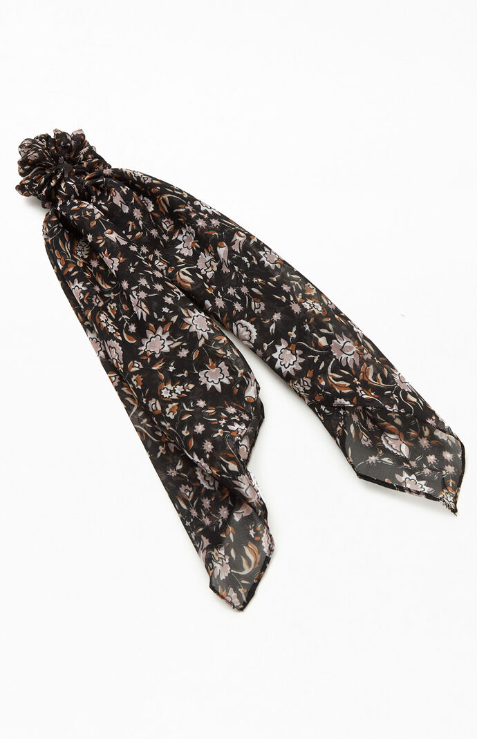 Black Floral Flowy Scrunchie