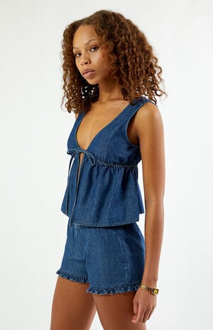 Denim Tie Front Tank Top image number 3