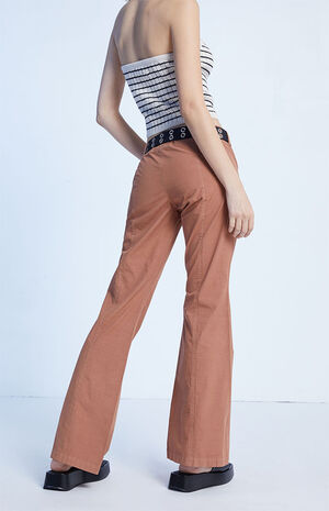 Brown Low Rise Flare Pants image number 4