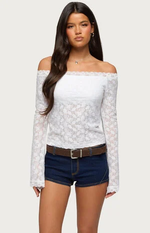 Built in Bra Off Shoulder Lace Top image number 1