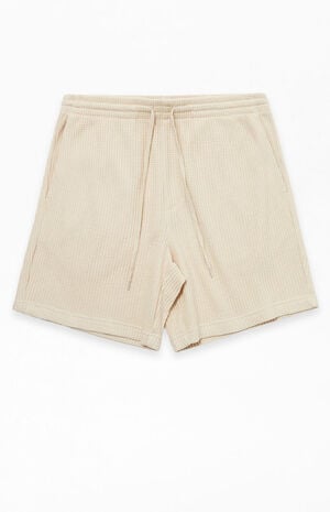 Cream Waffle Knit Volley Shorts image number 1