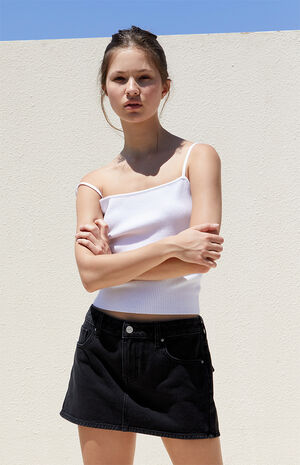 Black Low Rise Micro Denim Mini Skirt Black Low Rise Micro Denim Mini Skirt image number 2