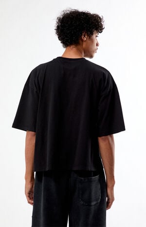 Black Solid Dropped Shoulder Cropped T-Shirt image number 4