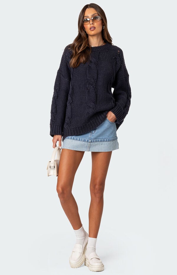 Edikted Alene Oversized Cable Knit Sweater