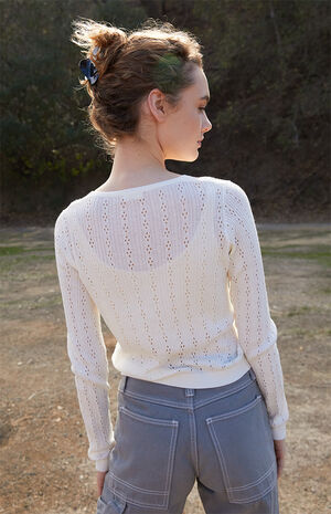 White Greta Pointelle Tie Front Top image number 3