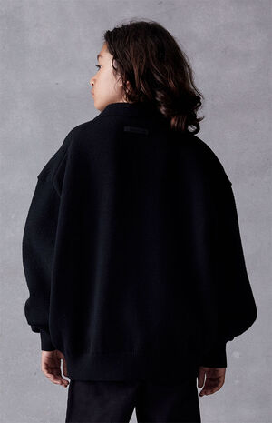 Essentials Jet Black Knit Polo Sweater image number 3