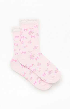 Floral Bow Ruffle Crew Socks image number 2