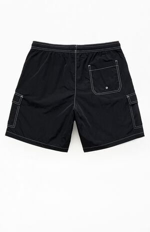 Black Baggy Cargo Crinkle 8" Swim Trunks image number 2