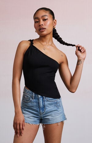 Mandy Knot One Shoulder Tank Top image number 2