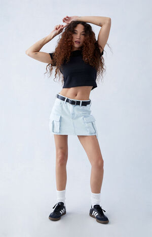 Eco Light Indigo Mid Rise Denim Cargo Mini Skirt image number 4