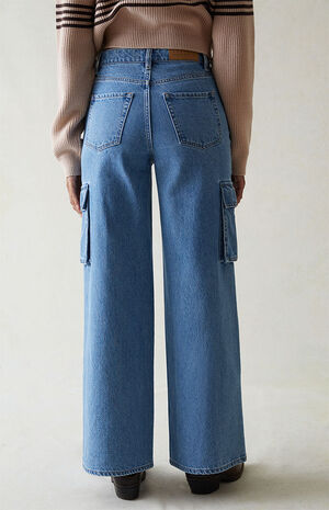 Light Indigo Wide Leg Cargo Jeans image number 4