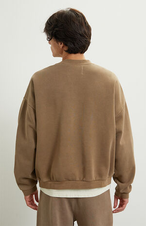 Brown Vintage Wash Heavyweight Fleece Crew Neck Sweatshirt image number 4