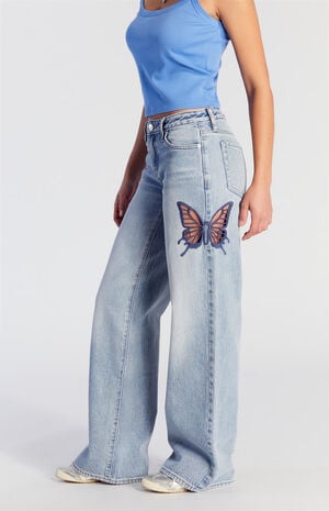 Casey Low Rise Baggy Jeans Butterfly Applique image number 4