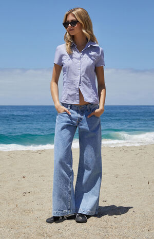 Blue & White Striped Teagan Collared Top image number 4