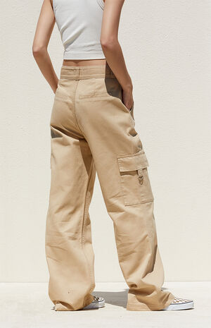 Tan Fold-Over Waist Utility Cargo Pants image number 3