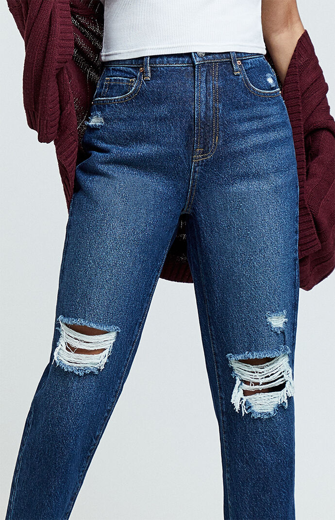 Leo Blue High Waisted Straight Leg Jeans