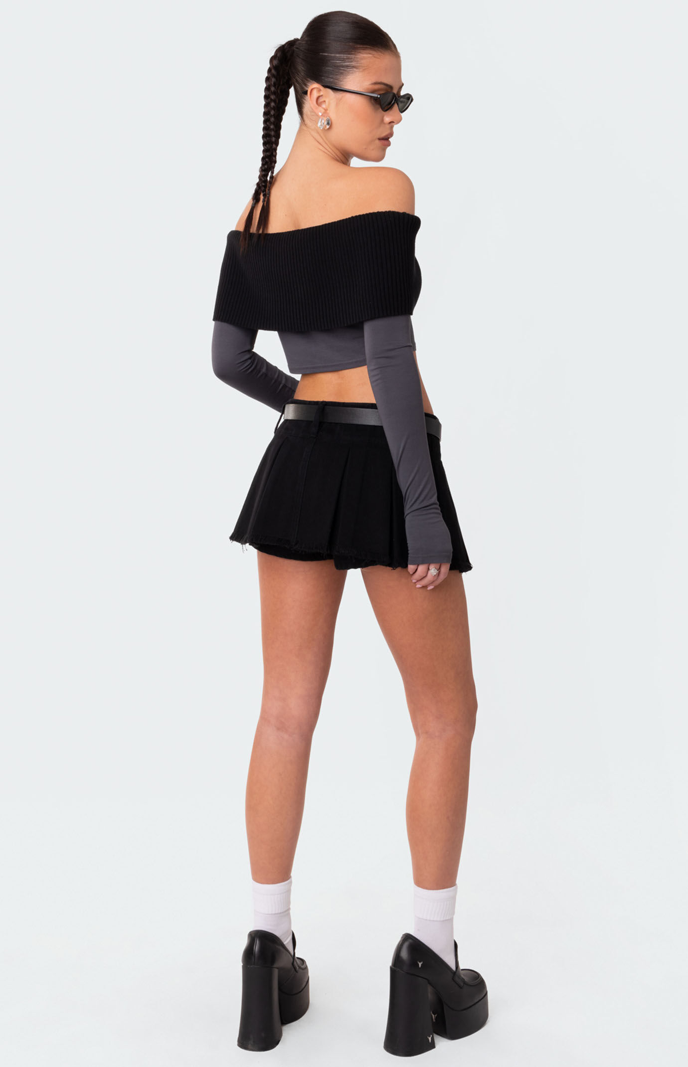 │Odd Studio│ Washed pleated denim mini skirt BLUE OO3SFDK1 Denim Pleated Low Rise Micro Skort – edikted