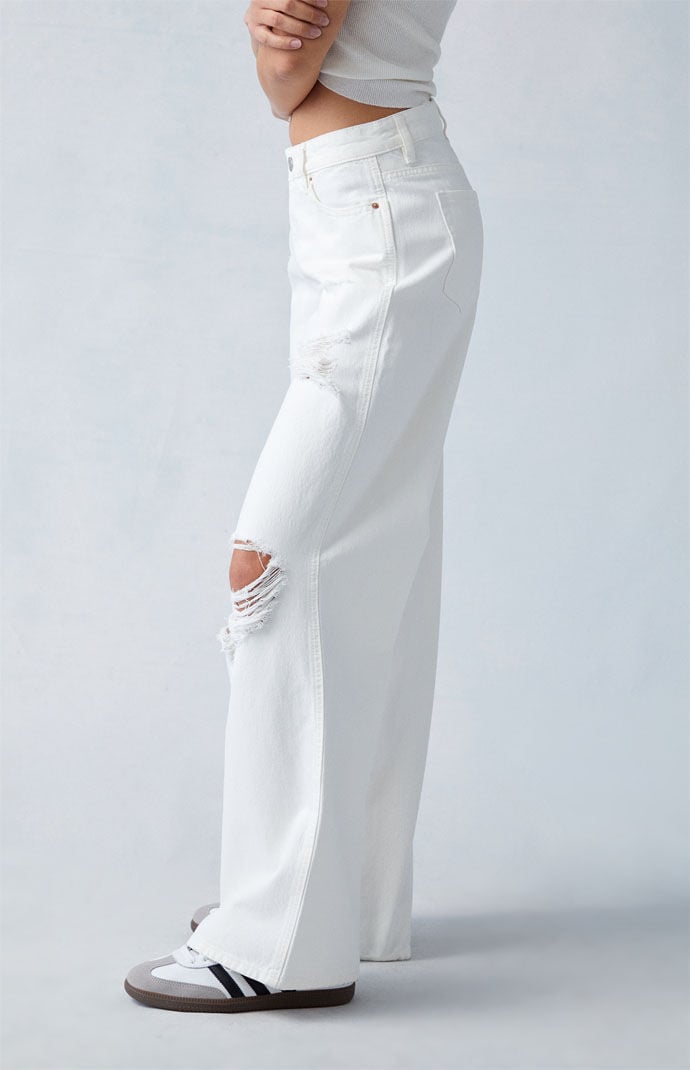 PacSun Eco White Ripped Low Rise Baggy Jeans PacSun