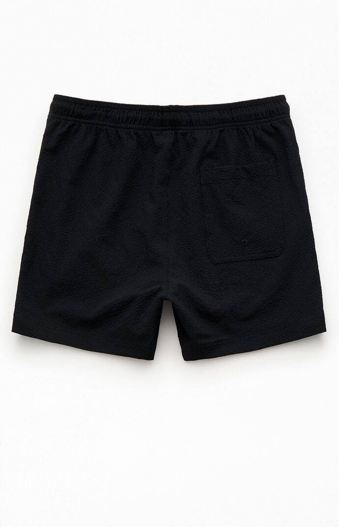 Pacsun Solid Black Seersucker 4.5" Swim Trunks