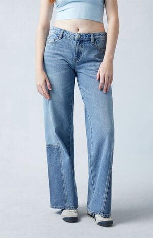 Medium Indigo Paneled Casey Low Rise Baggy Jeans image number 1