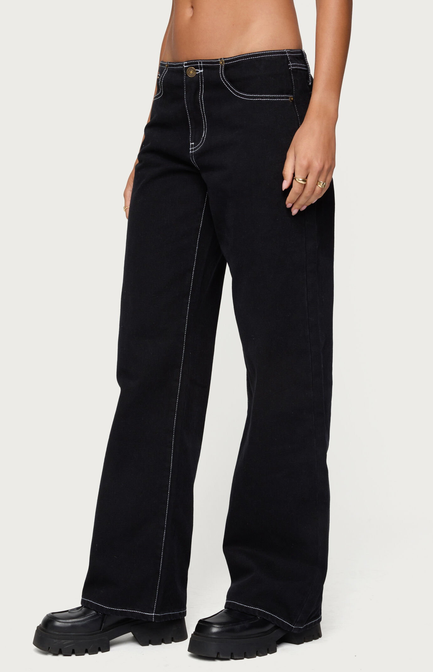 Edikted Contrast Stitch Low Rise Jeans