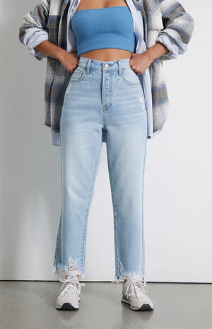 Eco Light Blue Ripped High Waisted Straight Leg Jeans image number 2