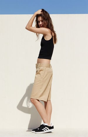 Tan Fold-Over Relaxed Workwear Shorts image number 2