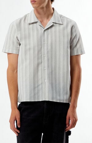 Gray Striped Linen Camp Shirt image number 2