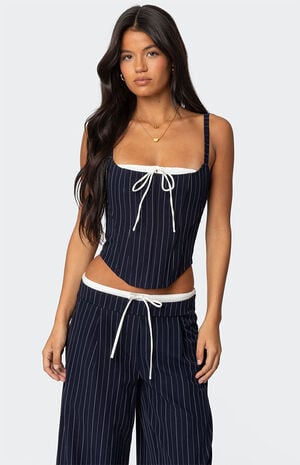 Pinstripe Peekaboo Drawstring Corset
