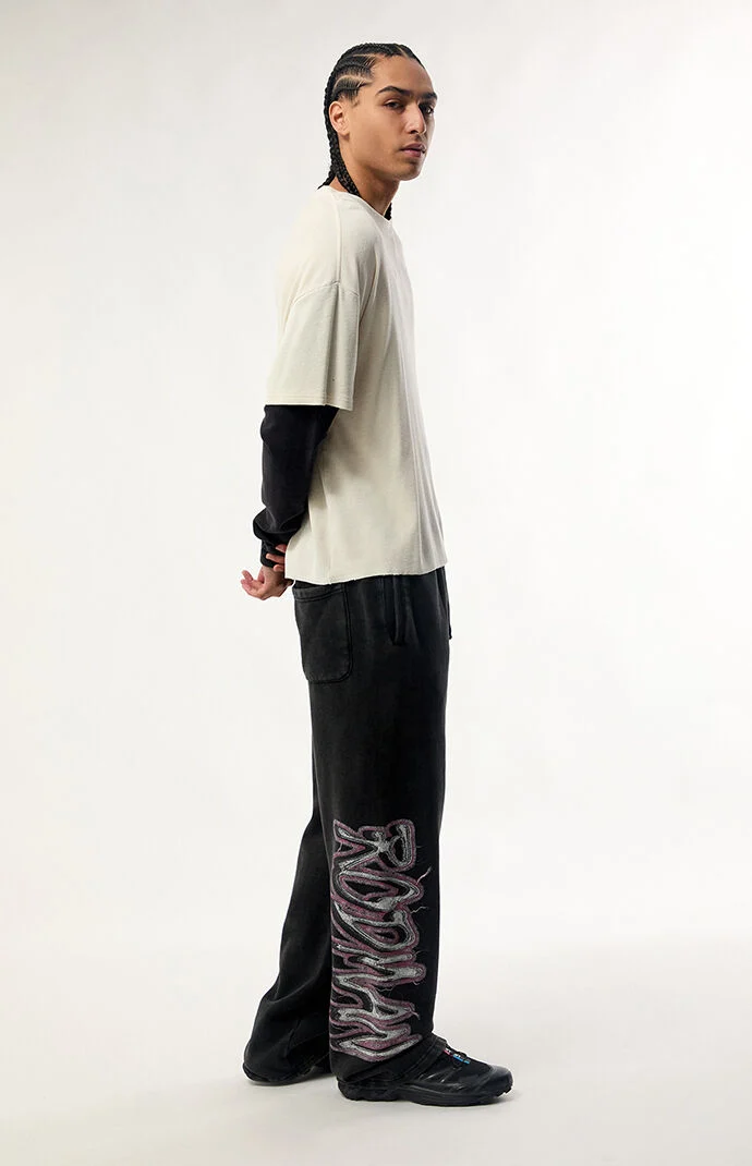 RODMAN BRAND Men's Tenacious Wide Leg Sweatpants in Washed Black - Size XL